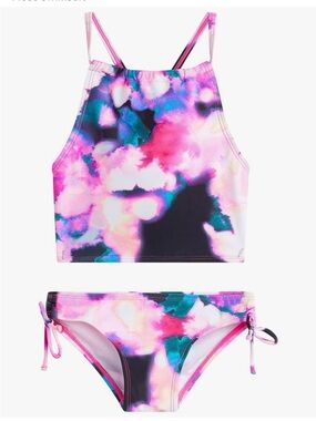 Kanu Surf NWOT Girls Pink Multi Watercolor Halter Tankini Set